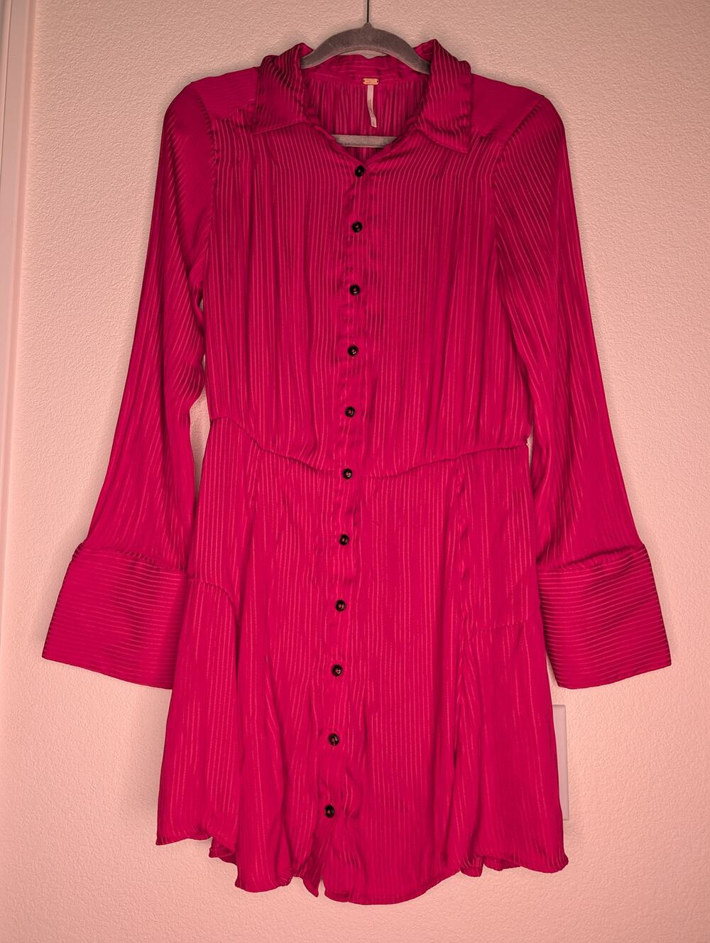 Free People Everly Mini Shirtdress S Button-Front Long-Sleeved Office Striped